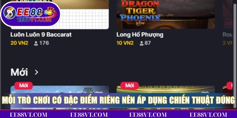 Mỗi trò chơi có những đặc điểm riêng nên cần áp dụng chiến thuật đúng